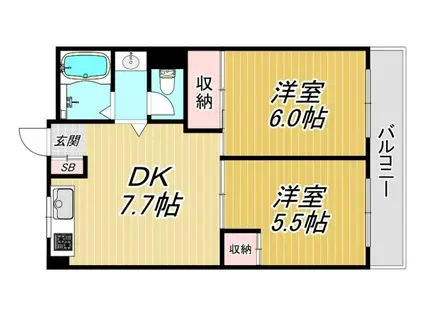 上坂部ハイツA棟(2DK/2階)の間取り写真