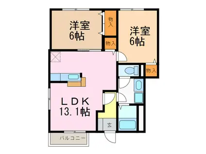 ハピネス KIRARA B(2LDK/1階)の間取り写真