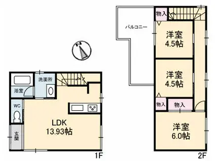 クロノス・ドエル C(3LDK/1階)の間取り写真