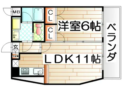 ウィルステージ古船場(1LDK/6階)の間取り写真