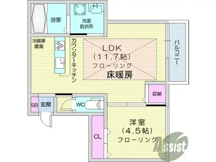 パセオプラシード泉中央(1LDK/1階)の間取り写真