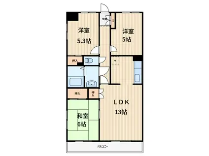 川口飯塚第3ローヤルコーポ(3LDK/2階)の間取り写真