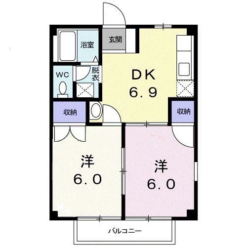 ニューシティ三輪(2DK/2階)の間取り写真