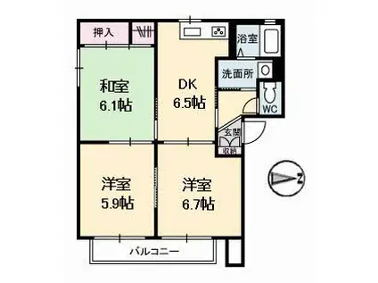 ミレニアムガーデン(3DK/2階)の間取り写真