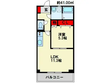 ロハスM(1LDK/5階)の間取り写真