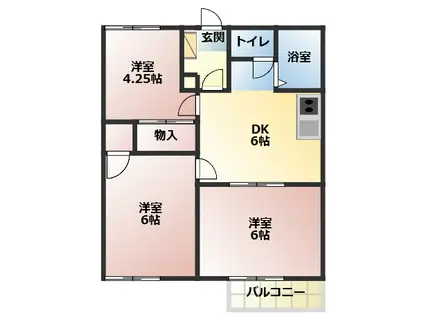 グランドハイツ富貴(3DK/1階)の間取り写真