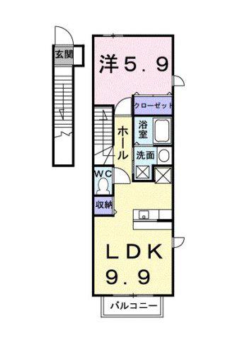 ブルーメ(1LDK/2階)の間取り写真