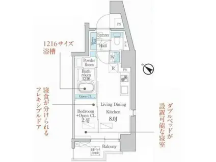 デュオフラッツ品川戸越(1LDK/4階)の間取り写真