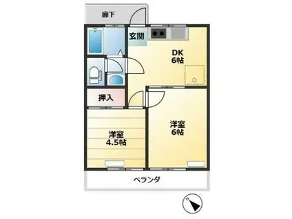 第二平田荘(2DK/2階)の間取り写真