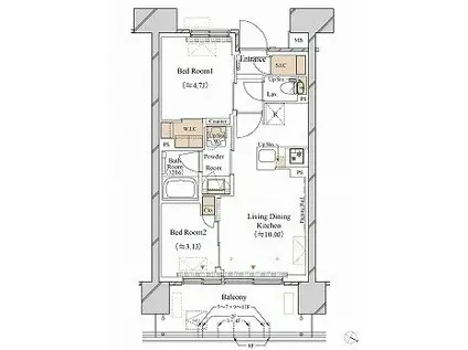 ブランシエスタ新丸子リバーフロント(2LDK/2階)の間取り写真