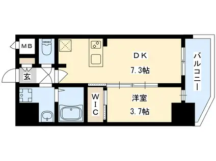 エグゼ大阪CITYルーエ(1DK/2階)の間取り写真