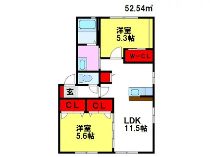コンフォール川原田(2LDK/1階)の間取り写真