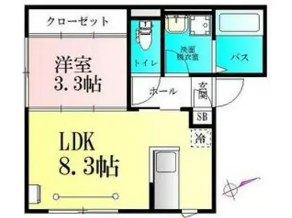 BAU宮城野原(1LDK/2階)の間取り写真