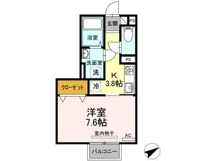 カレッジタウンC・D棟(1K/2階)の間取り写真