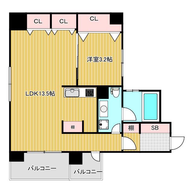 ラクメンビル(1LDK/6階)の間取り写真
