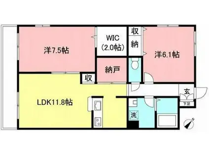 ルミエール登戸(2LDK/2階)の間取り写真