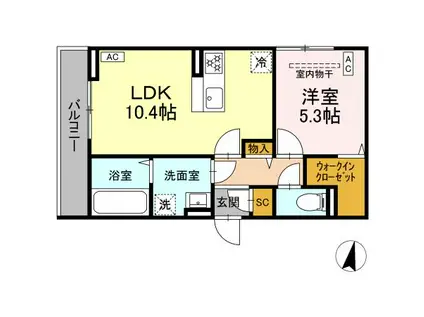 ディー パイナ 浅田(1LDK/3階)の間取り写真