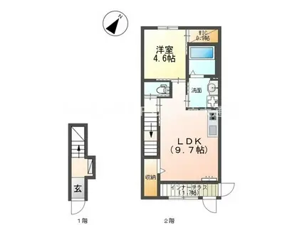 牛久保町岸組アパート(1LDK/2階)の間取り写真