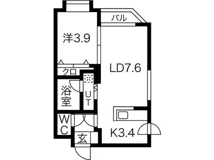 クラージュ豊平公園II(1LDK/4階)の間取り写真