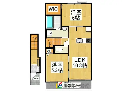 アミティエ 三本松 II(2LDK/2階)の間取り写真