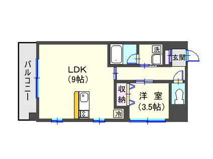 ボナンザ西千石(1LDK/6階)の間取り写真