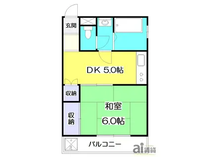 高村屋ビル(1DK/2階)の間取り写真