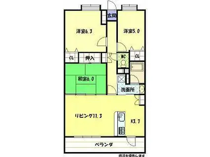 アプローズ長崎南六番館(3LDK/2階)の間取り写真