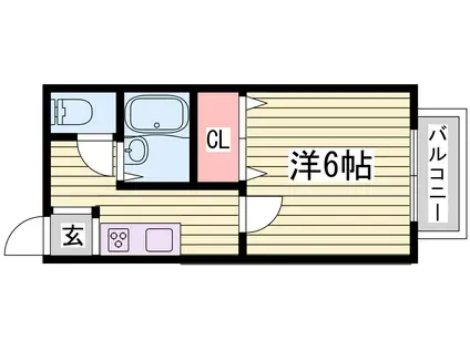 シャトーブルー(1K/1階)の間取り写真