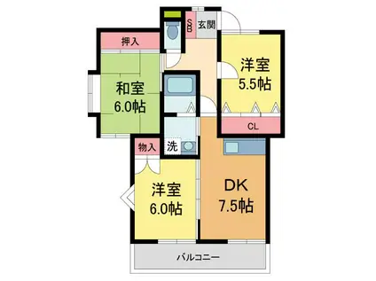 カーサ宝塚東(3LDK/1階)の間取り写真