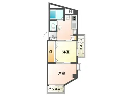 ノースヴィレッジII(2K/2階)の間取り写真