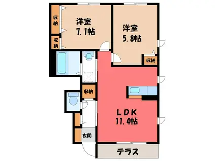 ラ・ファミリーナB(2LDK/1階)の間取り写真