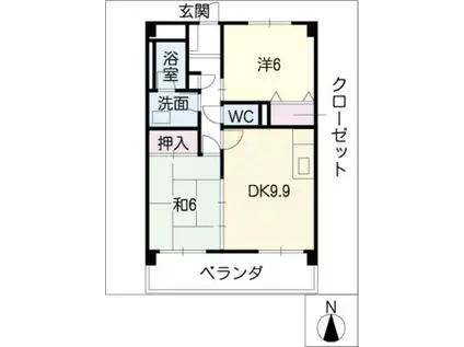 ルピナス橘(2DK/3階)の間取り写真