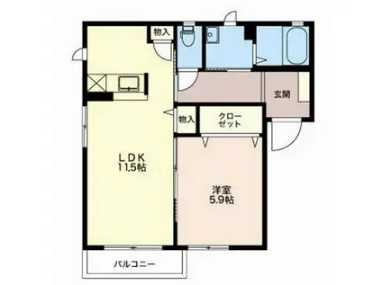 クレベール古田刈(1LDK/2階)の間取り写真