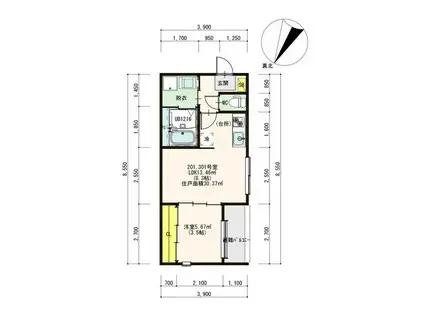 ハーモニーテラス開平町(1LDK/2階)の間取り写真