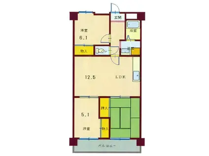 日生ロイヤルマンション上宗方(3LDK/6階)の間取り写真