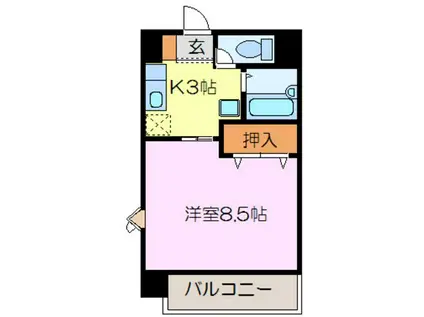 グラスポート(1K/3階)の間取り写真