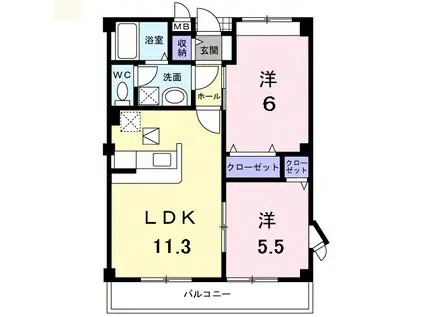 フィオーレB 2LDKHT(2LDK/1階)の間取り写真