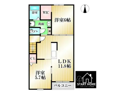 クラール蔵本公園 B(2LDK/2階)の間取り写真