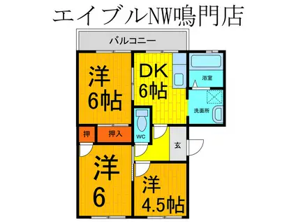アゼリアパークハウス F棟(3DK/2階)の間取り写真