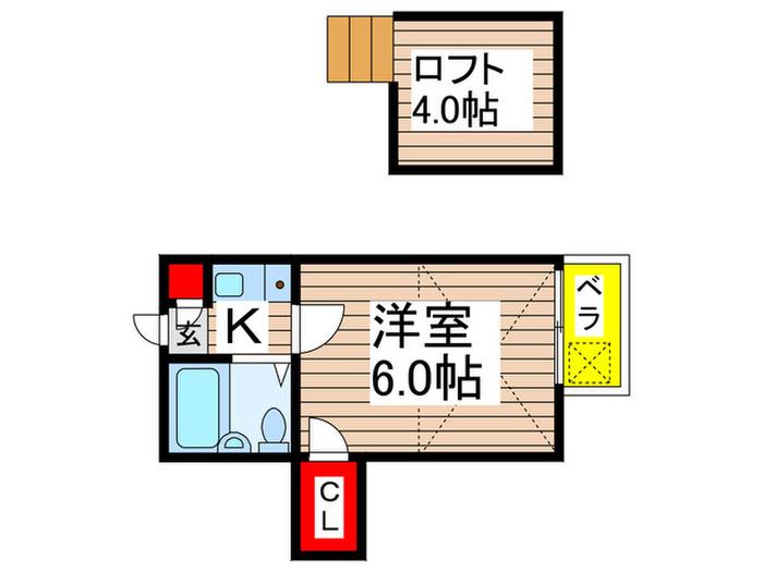 ジュネパレス稲毛東(1K/4階)の間取り写真