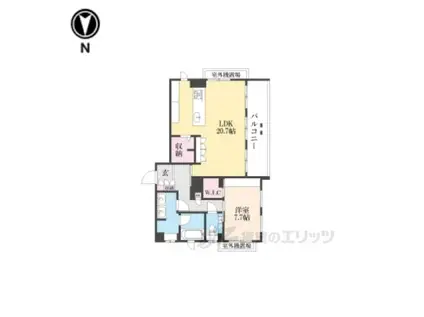 パ―チェ三条菊鉾町(1LDK/3階)の間取り写真