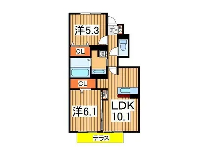 ガーネット Ⅰ(2LDK/1階)の間取り写真