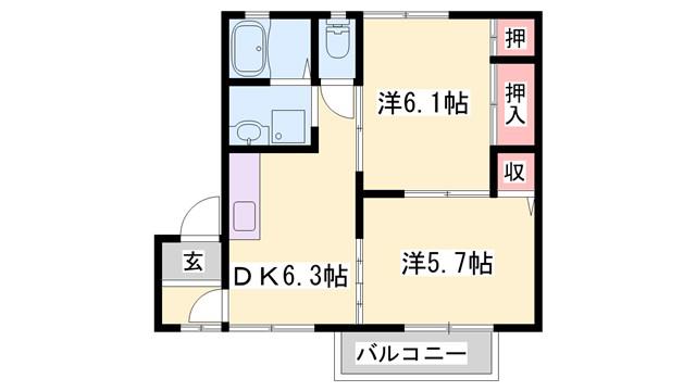 フォーレスひらつか(2DK/1階)の間取り写真
