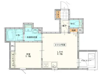 久留米野中町アパート(1LDK/3階)の間取り写真