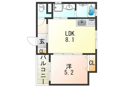 クリエオーレ福町II(1LDK/3階)の間取り写真