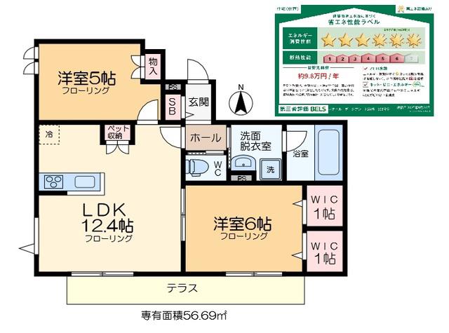 BONHEUR DE CHIEN KITAAYASE(2LDK/1階)の間取り写真