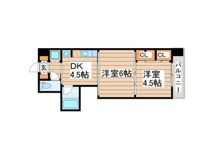 クレスト連坊(2DK/3階)の間取り写真