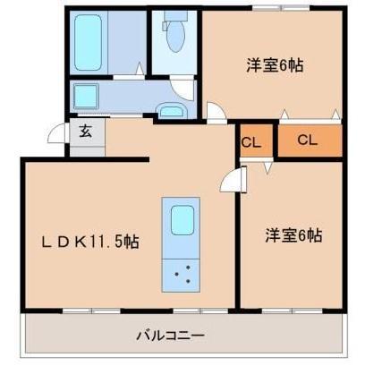 高洲マンション(2LDK/1階)の間取り写真
