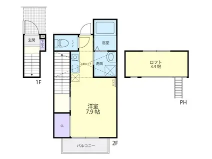 MANDARINO PESCA(ワンルーム/2階)の間取り写真