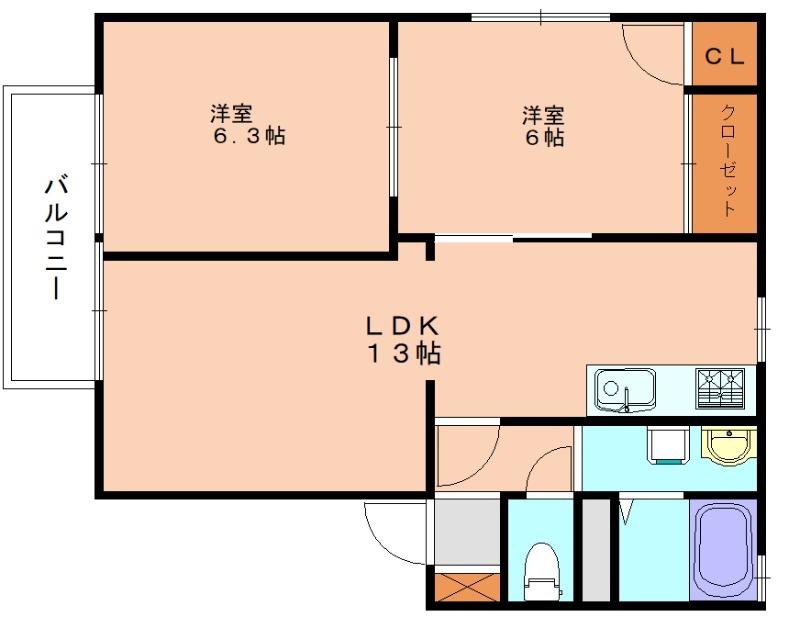日の里ハイツA(2LDK/1階)の間取り写真